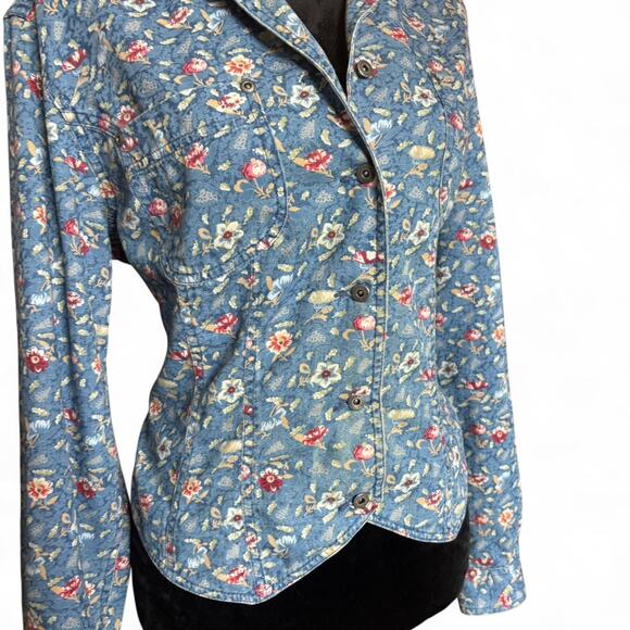 Liz Claiborne Lizwear Floral Denim Button-Up blouse L - Picture 2 of 8